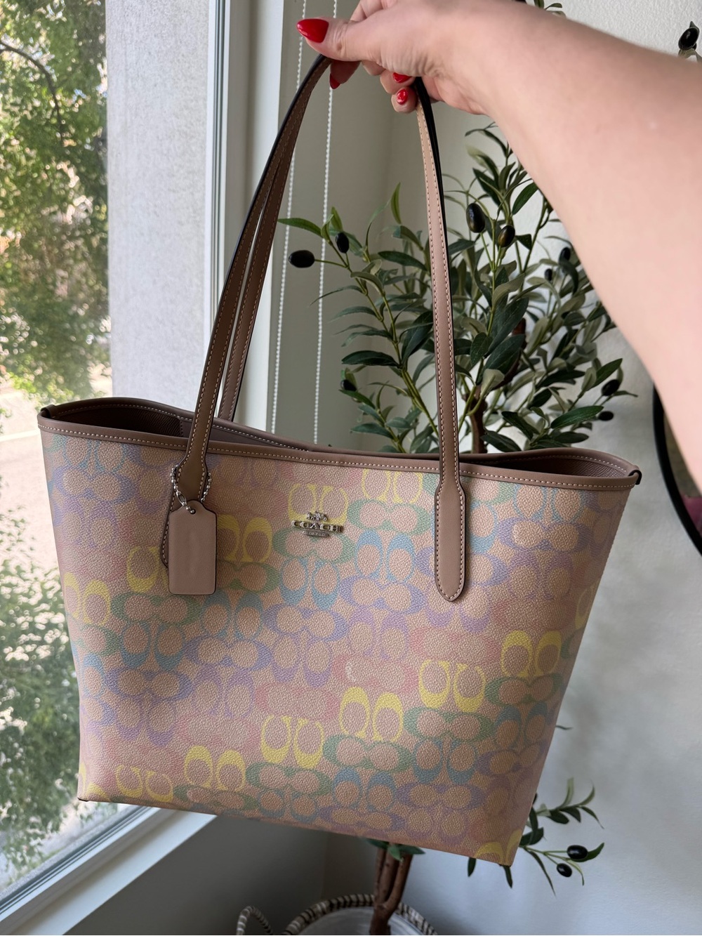 Coach Pastel Rainbow Multicolor Signature City Tote, Coated Canvas & Leather